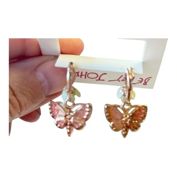 Betsey Johnson Butterfly Earrings - White and pink Gold - Picture 2 of 2